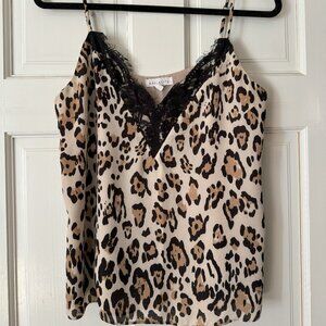 Leopard/cheetah print flowy lacy tank top camisole adjustable straps size medium